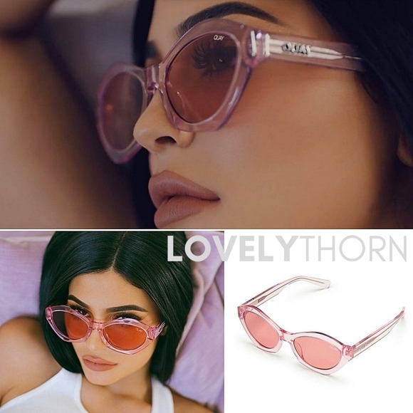 QUAY // ltd ed kylie jenner collab retro-chic pink crystal frame pink lenses main image 11